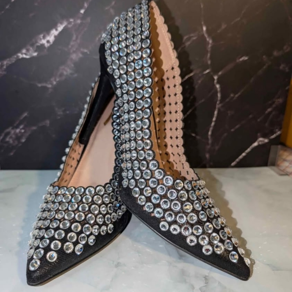 Gaze Black Heels with Dazzling Silver Accents